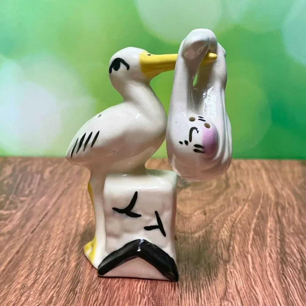 Vintage 1950's Rare Stork with Baby Bundle. Salt & Pepper Shaker.